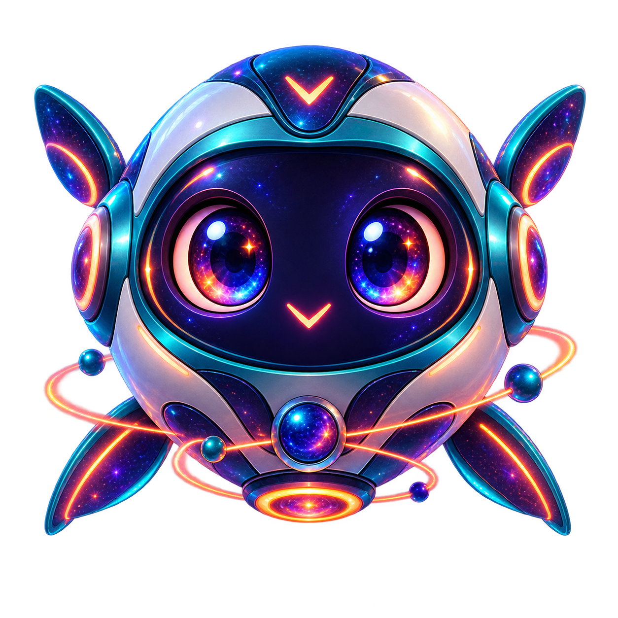 Orbit, a round teal floating robot